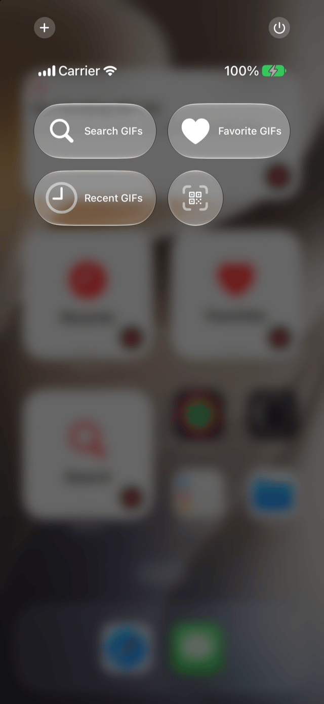 GIFBarn controls in iPhone Control Center