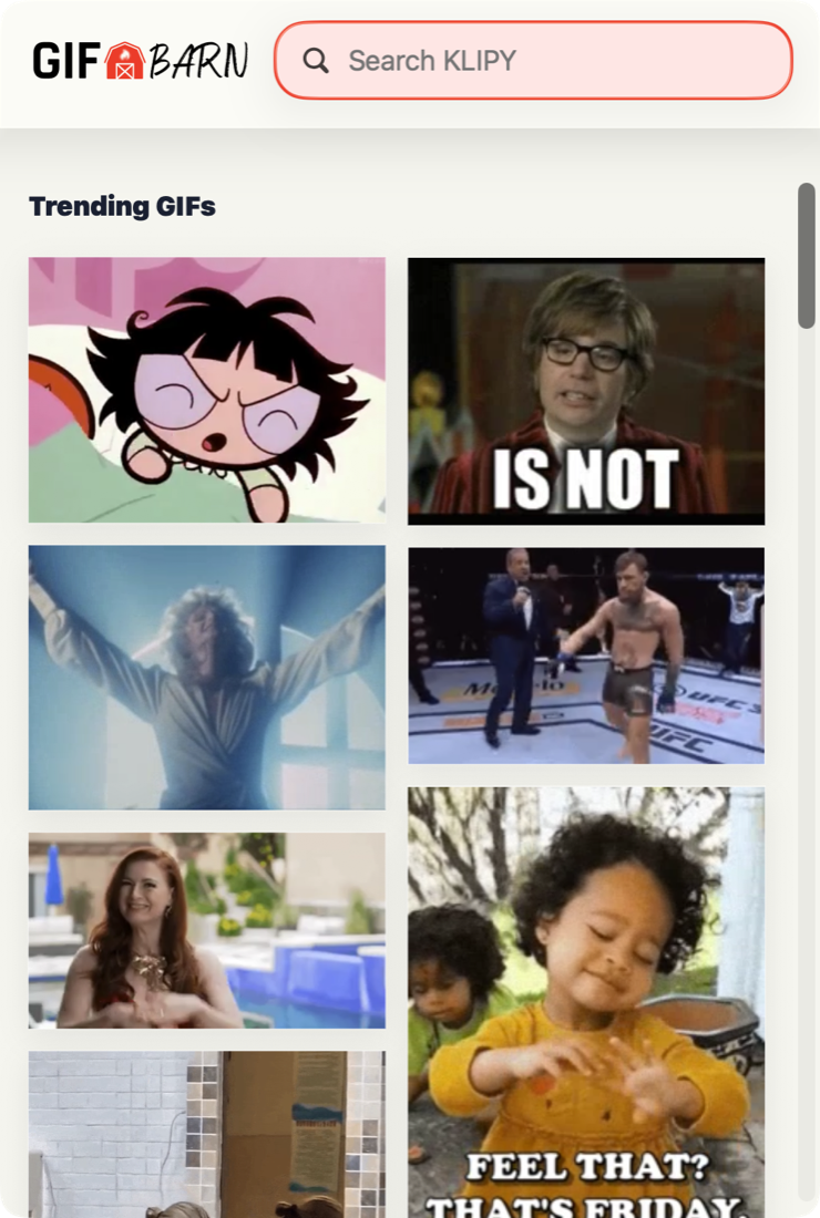 GIFBarn showing trending GIFs on macOS